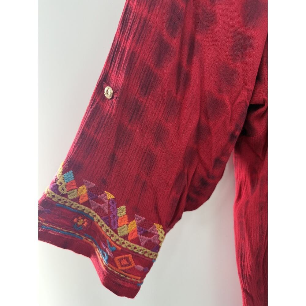 Calessa Women's Roll Tab Sleeve Embroidered V-Neck Tunic Top Size 3X Boho Party - Picture 4 of 9